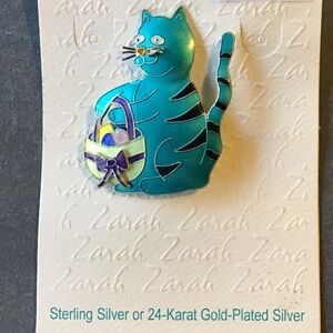 Zarah Enamel on Sterling Silver Cat Brooch